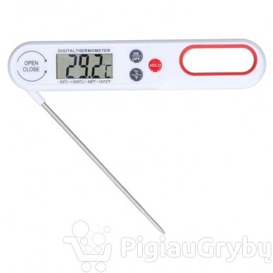 Sulankstomas skaitmeninis maisto termometras su LCD, baltas 1