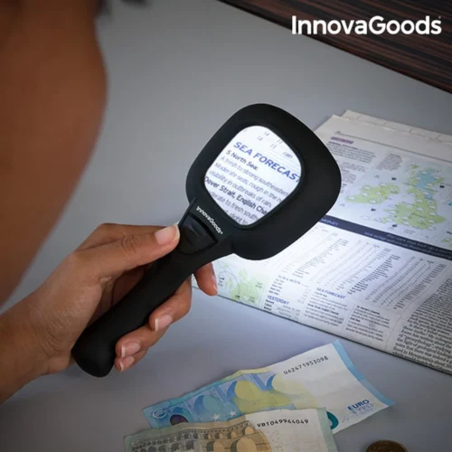 1-innovagoods-3x-padidinamasis-stiklas-led-uv-skaitymui InnovaGoods 3X padidinamasis stiklas su LED ir UV šviesa naudojamas skaitymui