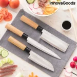 Japoniškų peilių rinkinys Damas-Q InnovaGoods – 3 peiliai su medinėmis rankenomis