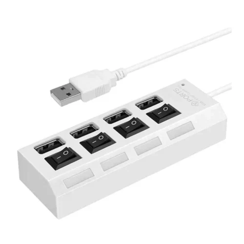 4 portų USB šakotuvas su jungikliais, USB 2.0, baltas