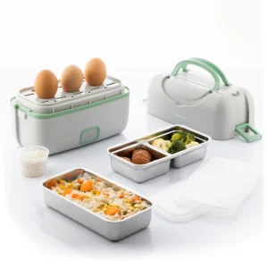 Beneam InnovaGoods 3 viename elektrinės pietų dėžutės komplektas su dviem maisto indais ir garintuvu