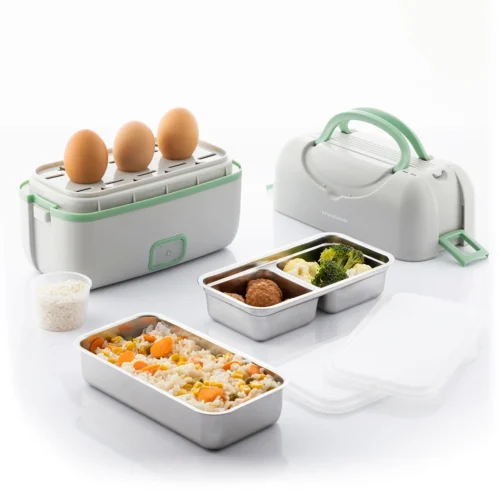 Beneam InnovaGoods 3 viename elektrinės pietų dėžutės komplektas su dviem maisto indais ir garintuvu