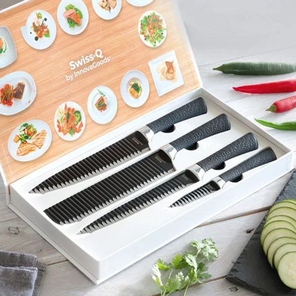 7-swiss-q-peiliu-rinkinys-su-deklu InnovaGoods Swiss·Q Namiutsu Black Shark 4 peilių rinkinys