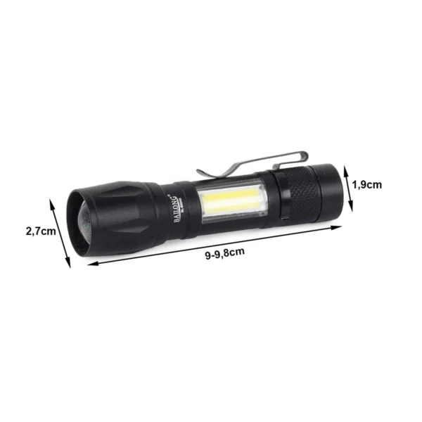 8-bailong-b0040-t6-zibintuvelio-matmenys Bailong B0040-T6 LED žibintuvėlio matmenys 9–9,8 cm
